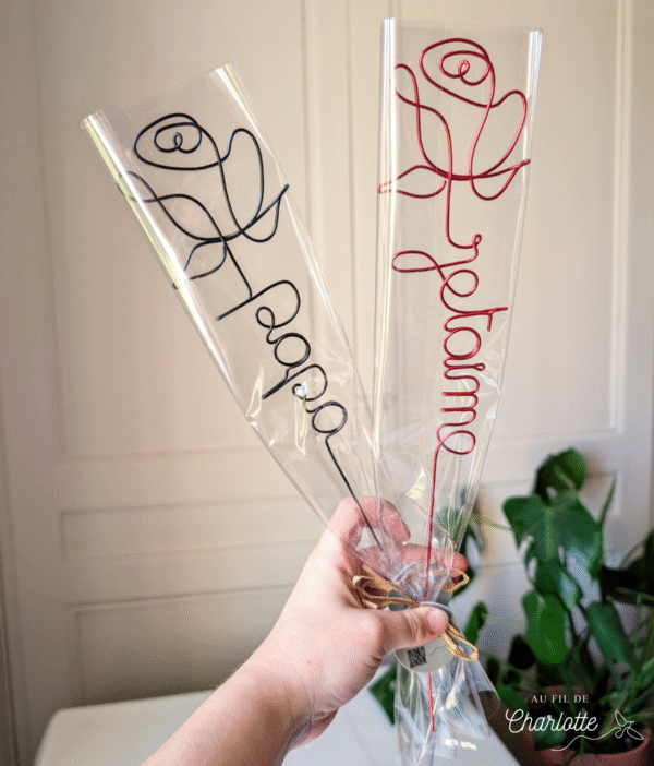Rose personnalisée fil de fer prénom mot doux