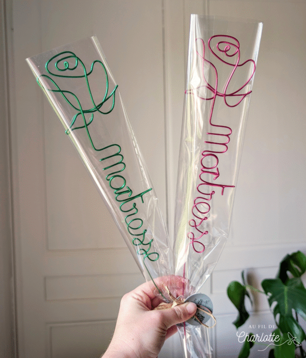 Rose personnalisée fil de fer prénom mot doux