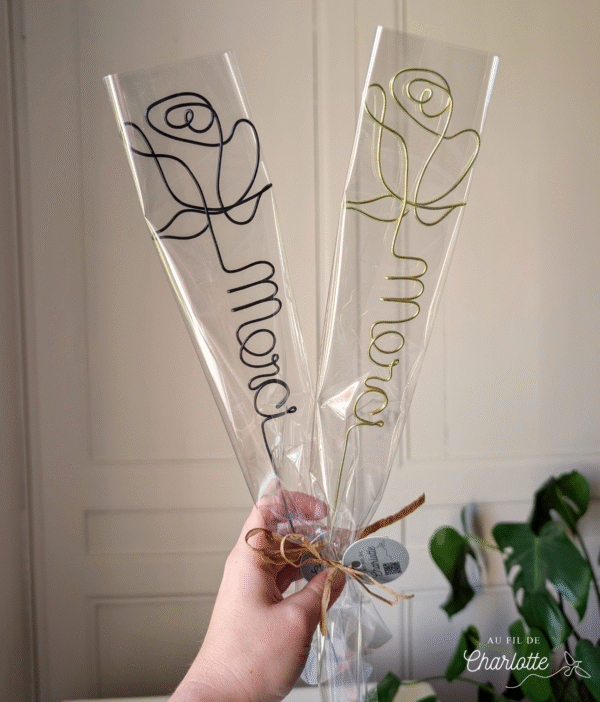 Rose personnalisée fil de fer prénom mot doux