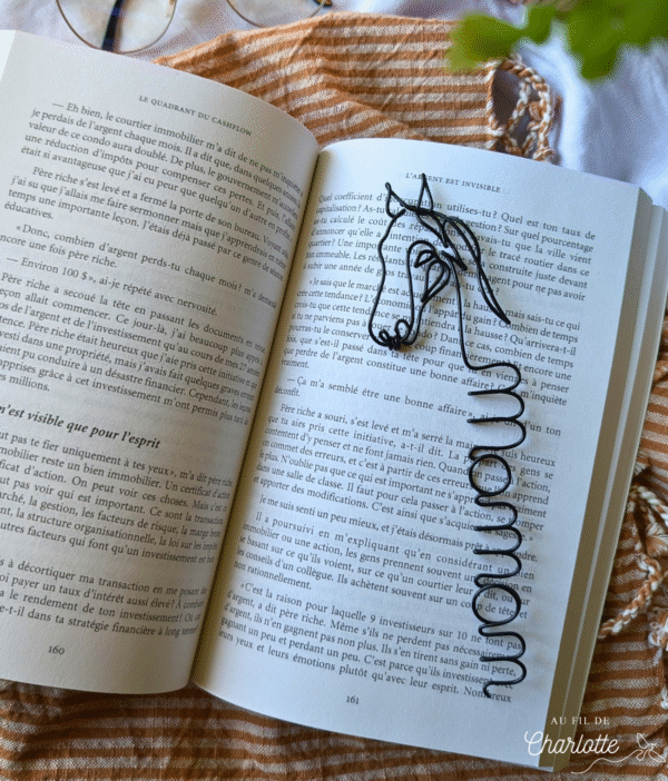 Marque page tête de cheval prénom fil de fer