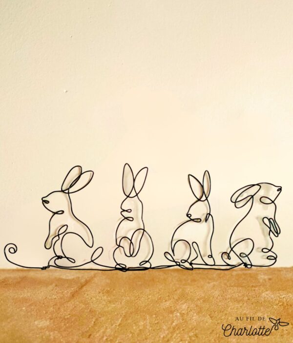 Famille de lapins en fil d'acier à accrocher ou poser