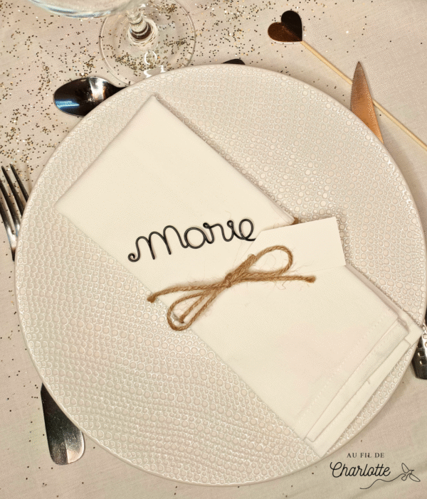 Marque place table mariage anniversaire prénom fil de fer
