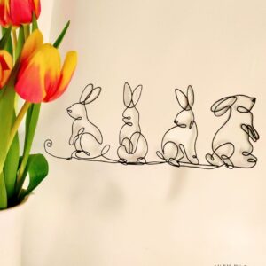 Famille de lapins en fil d'acier à accrocher ou poser
