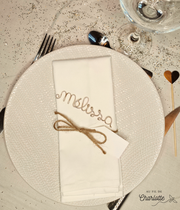 Marque place table mariage anniversaire prénom fil de fer