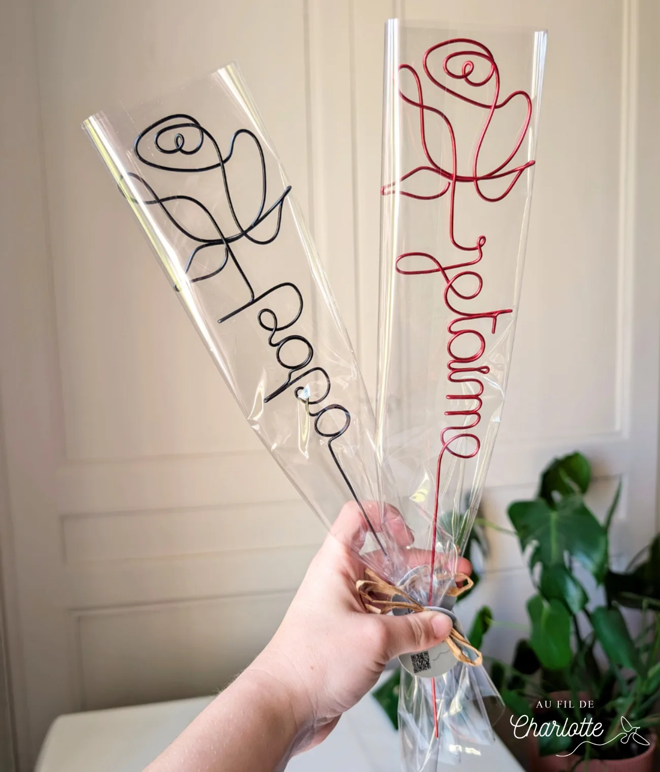 Rose personnalisée fil de fer prénom mot doux