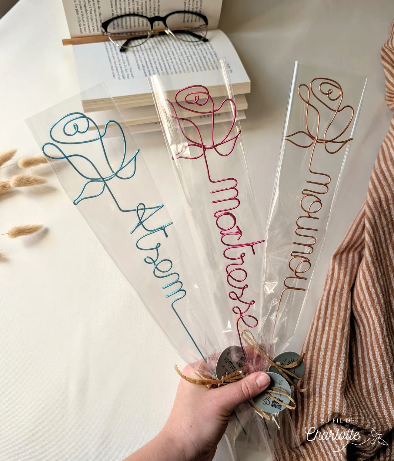 Rose personnalisée fil de fer prénom mot doux