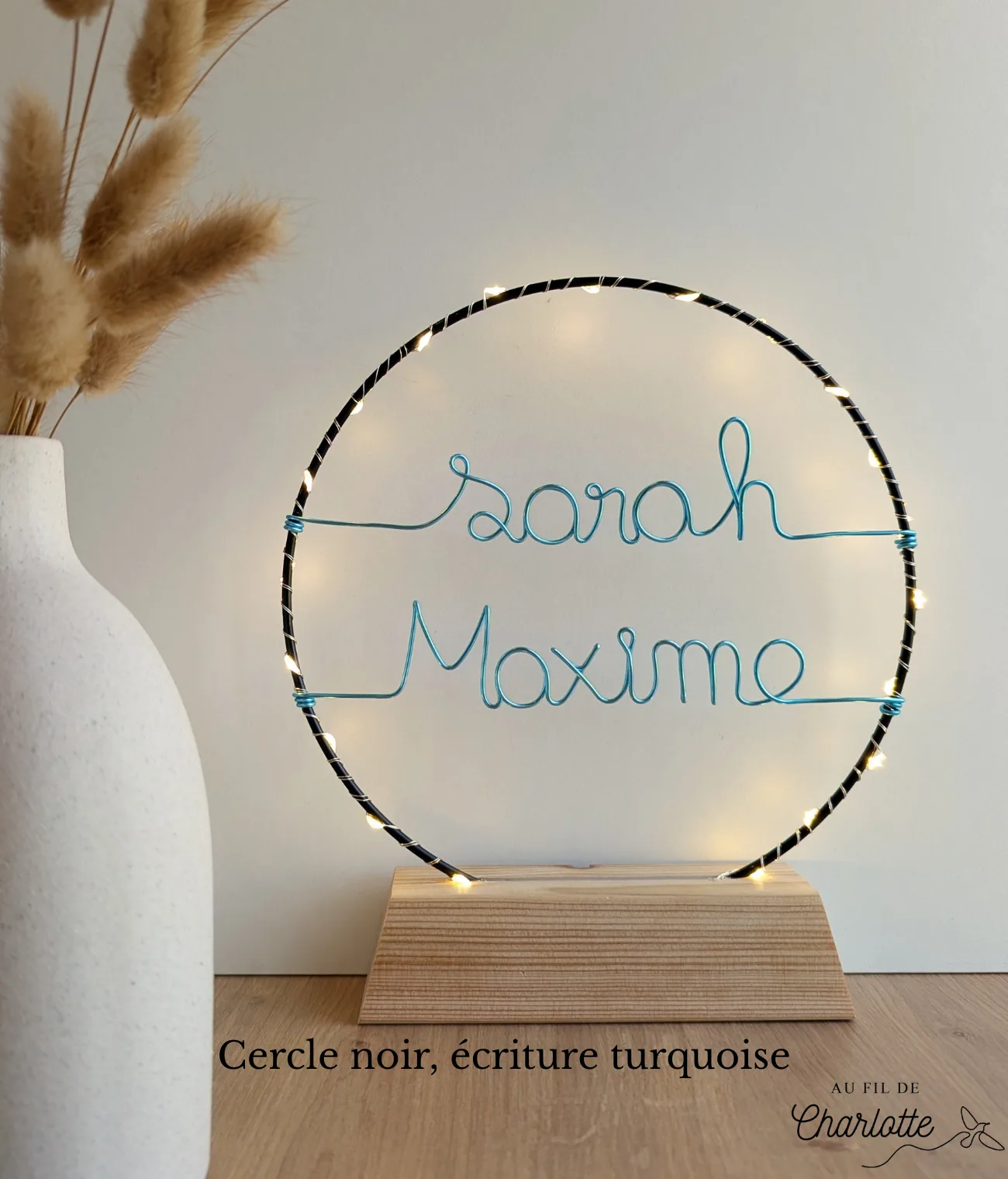 Cercle lumineux prénom famille fil de fer