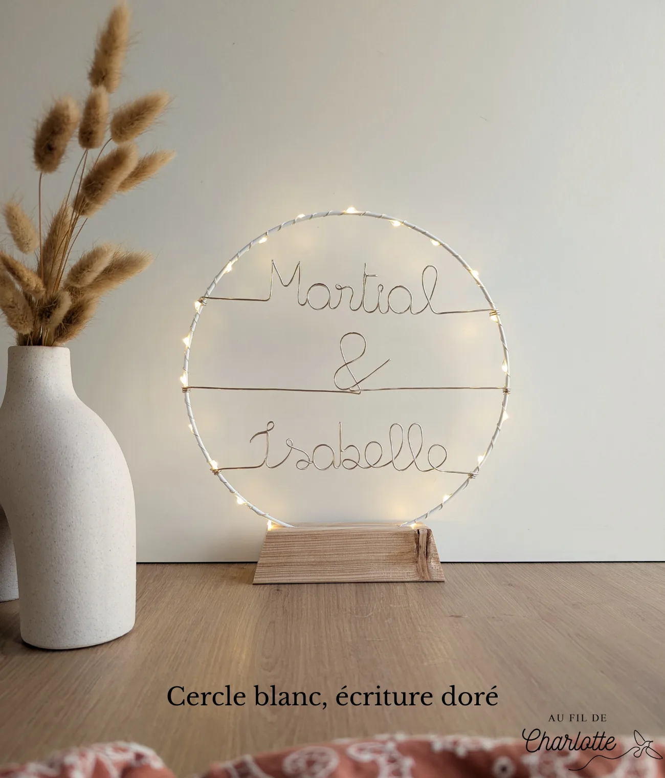 Cercle lumineux prénom famille fil de fer