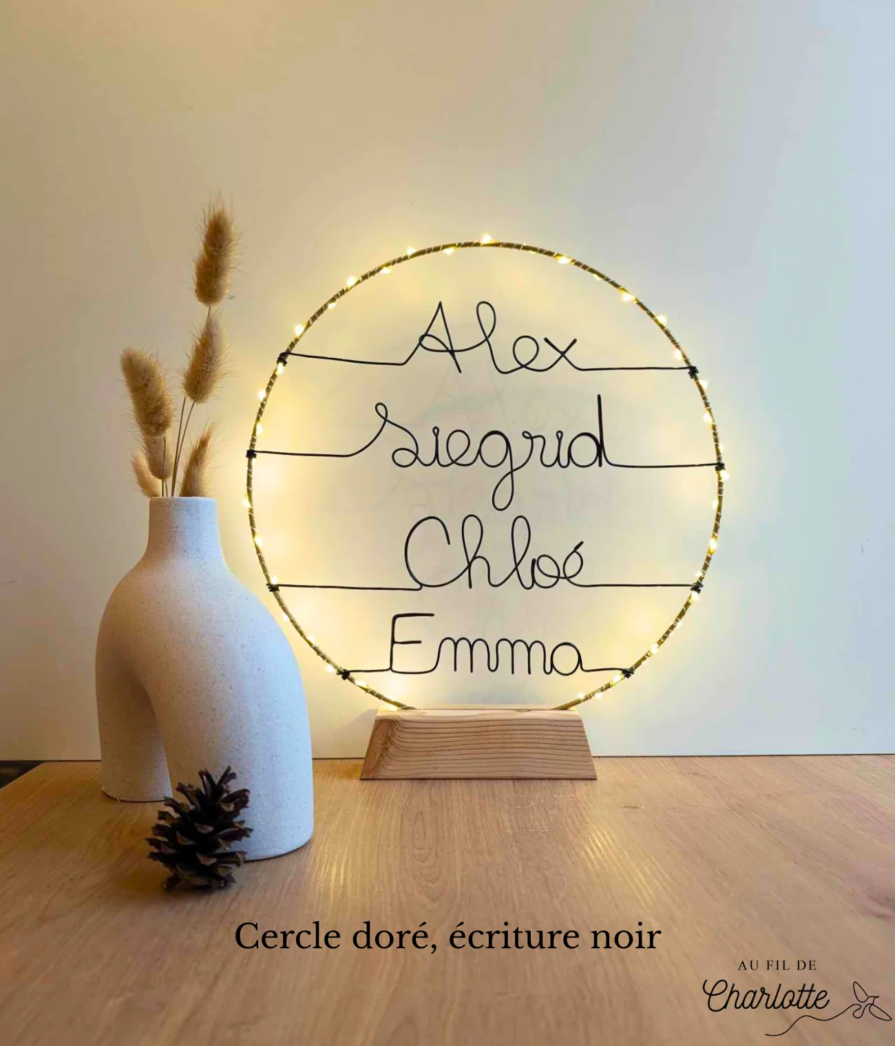 Cercle lumineux prénom famille fil de fer
