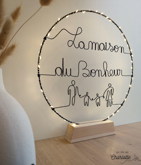 Cercle lumineux fil de fer La maison du bonheur