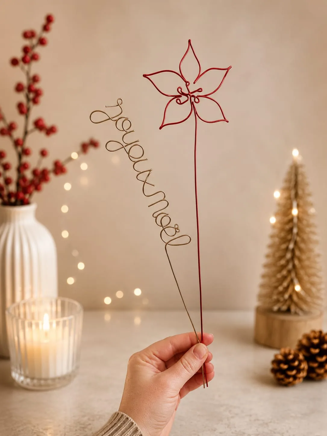 Rose de noël en fil de fer