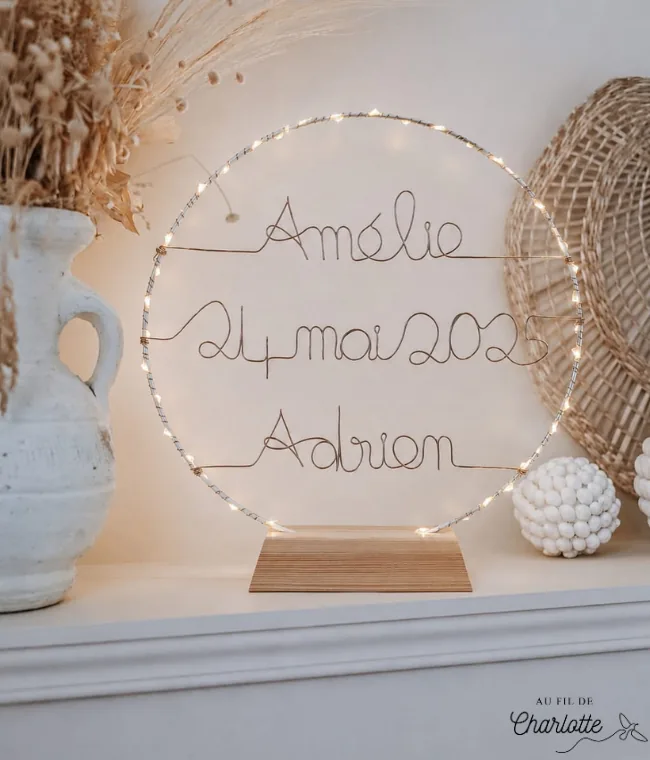 cercle lumineux décoration mariage prénom et date