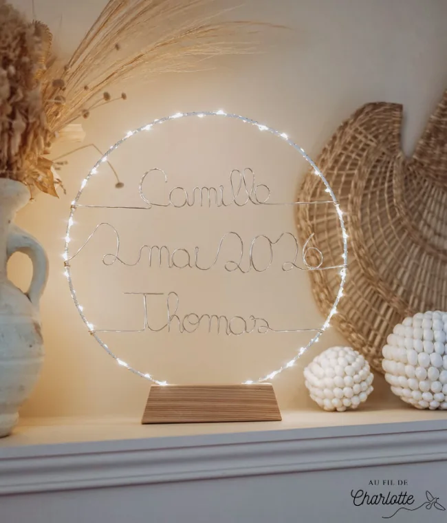 cercle lumineux décoration mariage prénom et date
