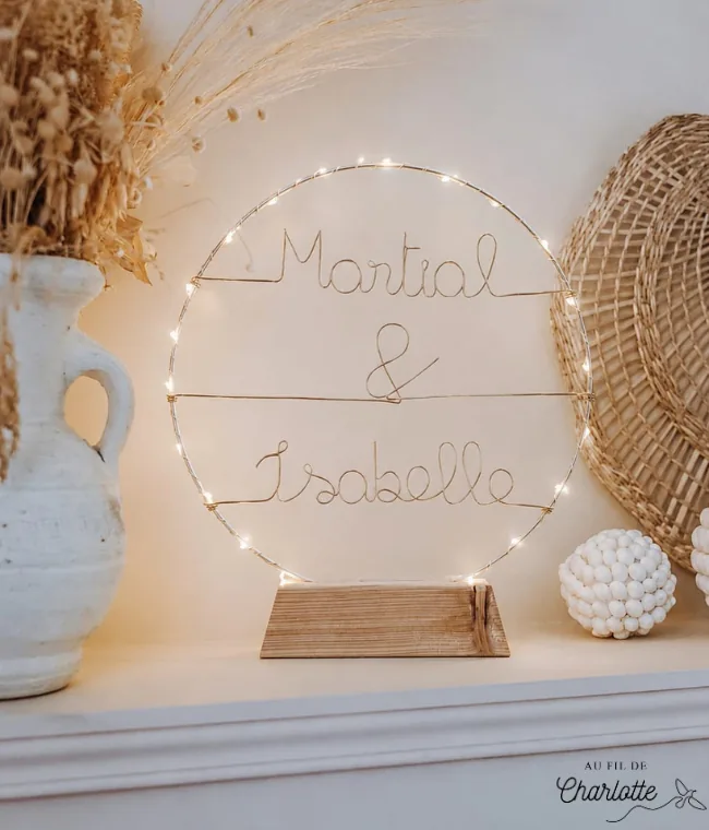 cercle lumineux mariage avec prénoms et date