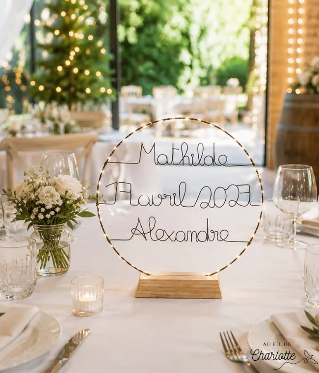 cercle lumineux décoration mariage prénom et date